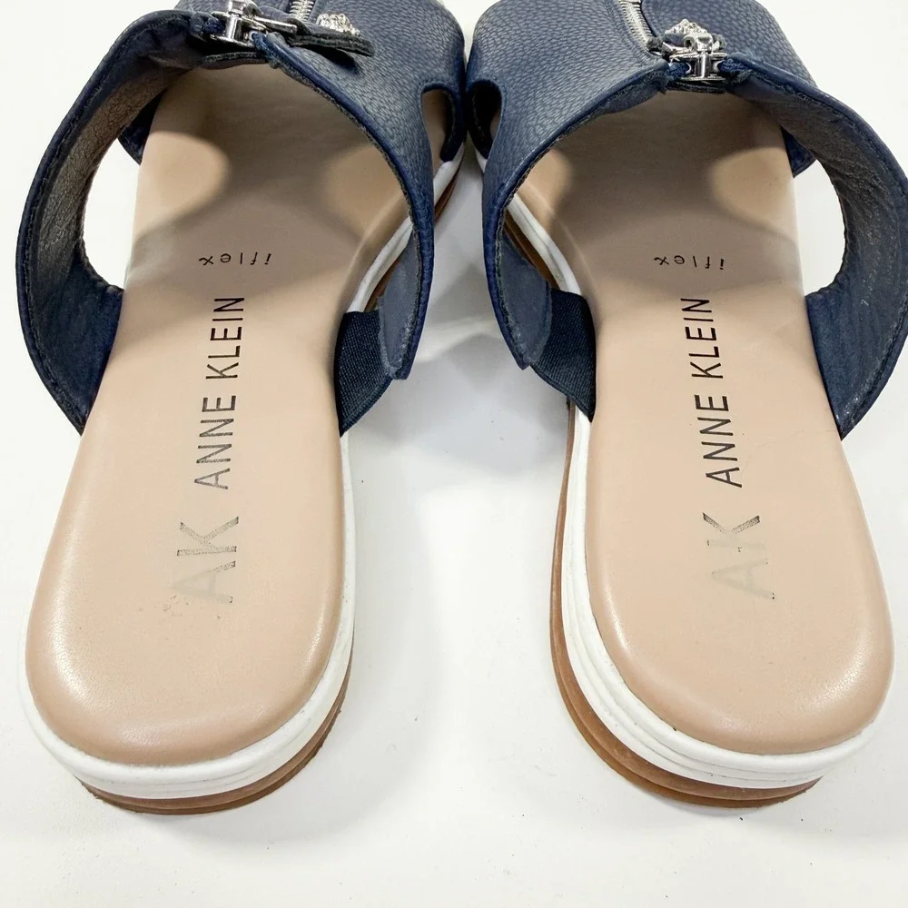 Anne Klein Women's Sandals iFlex Navy Blue‎ Zip Front Slide Shoes Size 7M